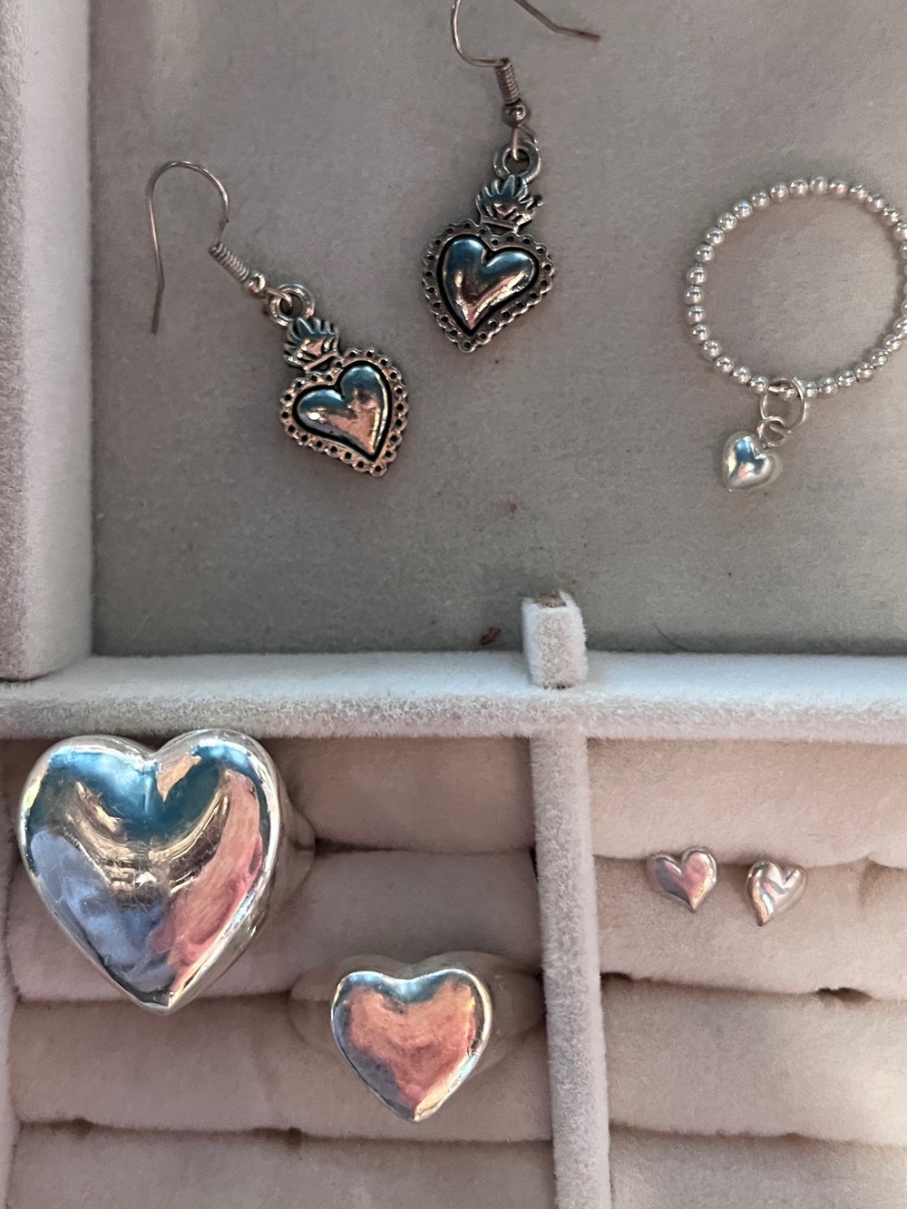 Sterling silver heart rings and earrings